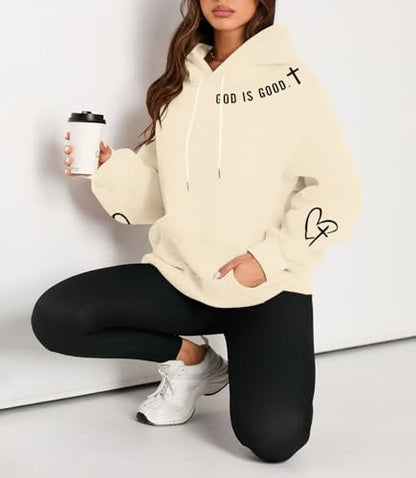FAYALEQ Christian Sweatshirt For Women God Is Good Hoodies Graphic Tops - color: Beige, size: Large