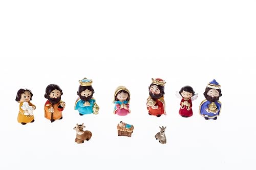 10 Pcs Christmas Nativity Set, Includes 10 Small Resin Figurines, Nativity Scene Decor Religious Table Decorations Home Decor - color: Colorful