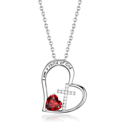 Birthstone Cross Necklace for Girls, Child of God Cross Gifts Jewelry - color: 01. January, style: 01. Silver