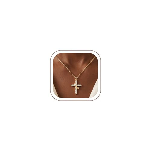 14K Gold Plated Cross Necklace for Women, Christian Jewelry - style: 1-Crown