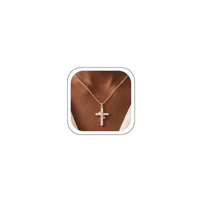 14K Gold Plated Cross Necklace for Women, Christian Jewelry - style: 1-Crown