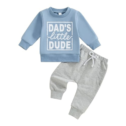 Kupretty Baby Boy Clothes Dad's Little Dude Sweatshirt Pants Set - color: Grey, size: 2-3T