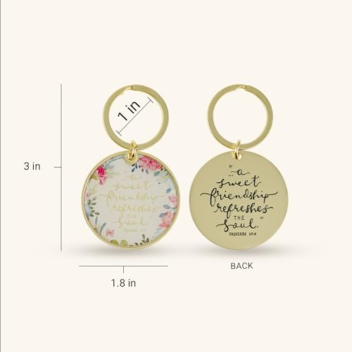 Christian Art Gifts Metal Inspirational Scripture Keychains for Men & Women: Round Sturdy Multicolor Encouraging Keyrings - color: Sweet Friendship/Pink Floral & Gold