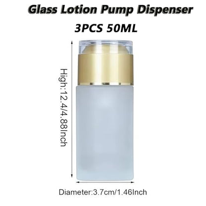 QUUPY 3Pack 50ml / 1.7 fl oz Empty Clear Frosted Glass Refillable Pump Bottles - Portable Travel Dispenser Containers for Lotion Cream Gel Foundation - size: 50ml