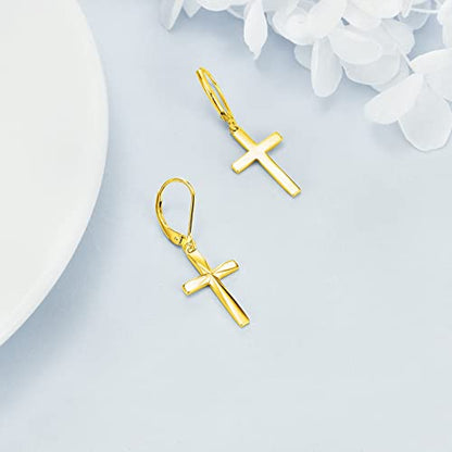 Cross Earrings 925 Sterling Silver Dangle Earring Gifts for Women - style: Yellow gold Origami