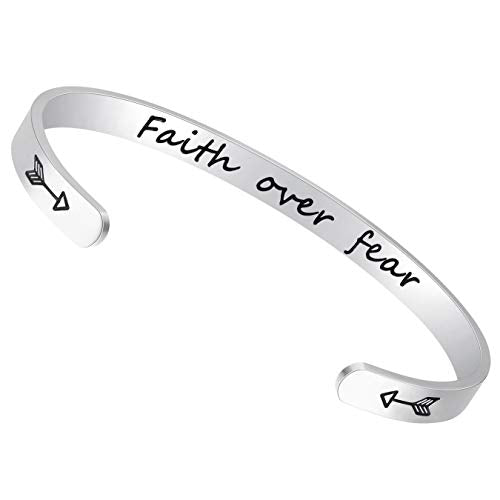 Fesciory Inspirational Bracelets for Women, Stainless Steel Cuff Bangle - color: Silver-20