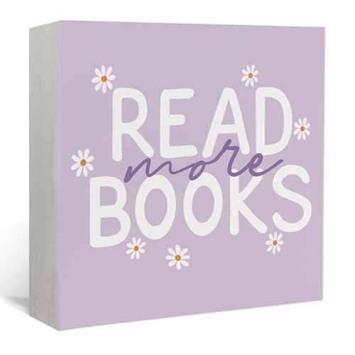 Lacama Reading Nook Read More Books Wooden Sign,Purple Book Lover Decor, Classroom Pastel Reading Party Decorations, Daisy Flower Desk Shelf for Nursery, Playroom, Homeschool 5x5 In - color: Read More Books (5x5)