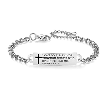 Bible Verse Bracelet-Stainless Steel Scripture Quotes Inspirational Bracelet Faith Christian Bracelet for Women, Christmas gift for women - color: Silver