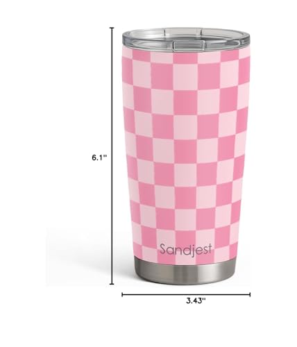 SANDJEST Checkered Tumbler 20oz Stainless Steel Insulated, Checker Travel Coffee Cup, Bow Gifts for Women Girls Teen, Birthday Christmas (Pink) - color: Checker (Pink)