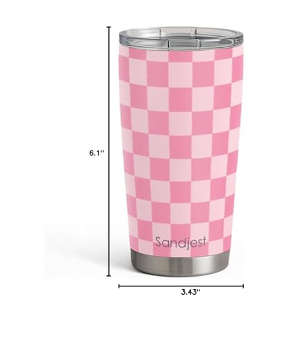 SANDJEST Checkered Tumbler 20oz Stainless Steel Insulated, Checker Travel Coffee Cup, Bow Gifts for Women Girls Teen, Birthday Christmas (Pink) - color: Checker (Pink)