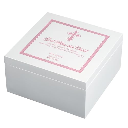 Let's Make Memories Personalized Keepsake Box for Blessed Child - Memories Box - Baptism - Confirmation - Memento Storage - For Girls - 6" Hx12 Sq - God Bless - Pink - color: God Bless - Pink Text