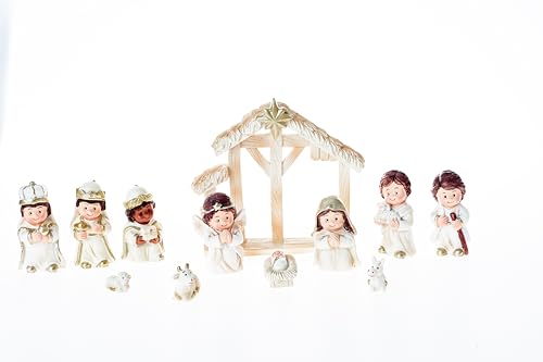 12 Pcs Christmas Nativity Set, Includes 11 Small Resin Figurines and a Manger, Nativity Scene Decor Religious Table Decorations Home Decor - color: White