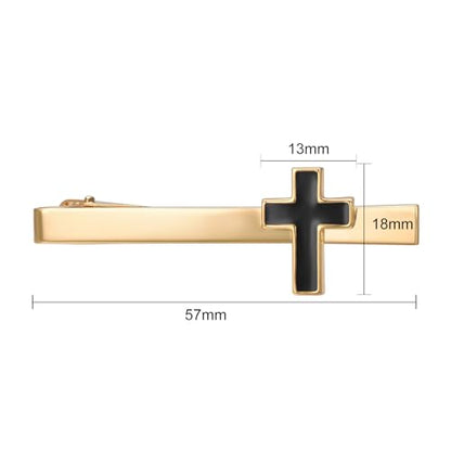 Silver Gold Cross Tie Clip for Men CZ Mother of Pearl Oil Drip Tie Bar Clip Personalized - color: gold
