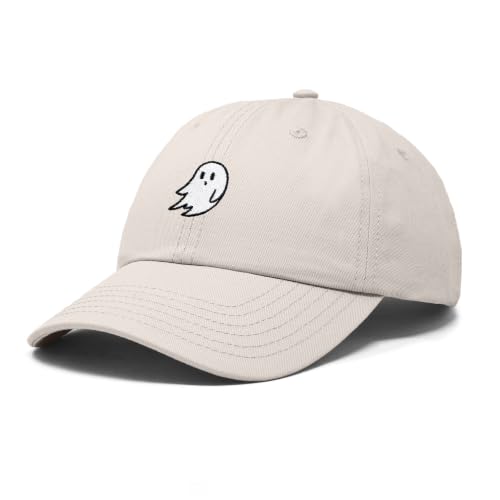 DALIX Ghost Embroidered Mens Womens Cotton Dad Hat Baseball Cap Adjustable - color: Beige