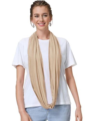 Lina & Lily Premium Modal Jersey Knit Women's Infinity Scarf Loop Lightweight - color: Beige