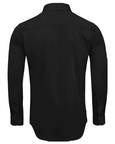Alimens & Gentle Men's Dress Shirts Long Sleeve Wrinkle-Free Stretch Shirts Solid Formal Button Down Shirt with Pocket - color: Black, size: Large