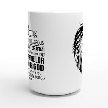 Christian Gifts Lion Ceramic Coffee Mug. Microwave and Dishwasher-safe Inspirational Scripture Coffee and Tea Mug for Men and Women with Bible Verse: Strong & Courageous – Joshua 1:9-15oz - size: 15 Ounces