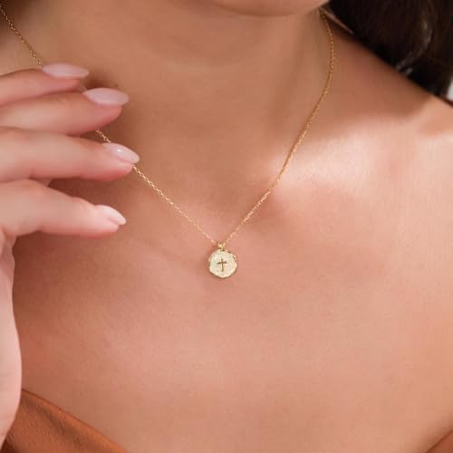 Gold Enamel Mini Cross Necklace Tiny Mother of Pearl Cross Necklace Religious Christian Gift for Baptism First Communion Christmas - color: Medium Opal cross(13mm)-white