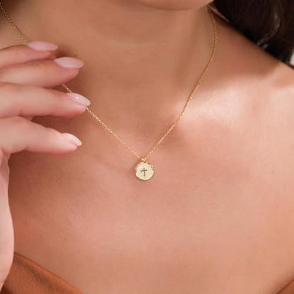 Gold Enamel Mini Cross Necklace Tiny Mother of Pearl Cross Necklace Religious Christian Gift for Baptism First Communion Christmas - color: Medium Opal cross(13mm)-white