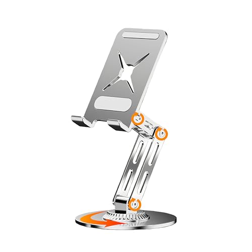 All-Metal Cell Phone Stand 360° Rotatable & Height Adjustable - 25KG Super Load-Bearing, Foldable Desk Stand for Phone, Compatible with iPhone 17/16/15/14, Nintendo Switch, Silver - color: B-Tri-Fold - Silver