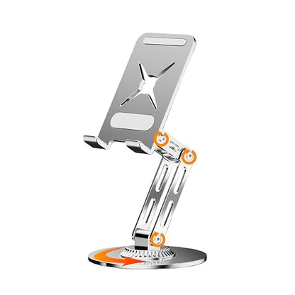 All-Metal Cell Phone Stand 360° Rotatable & Height Adjustable - 25KG Super Load-Bearing, Foldable Desk Stand for Phone, Compatible with iPhone 17/16/15/14, Nintendo Switch, Silver - color: B-Tri-Fold - Silver