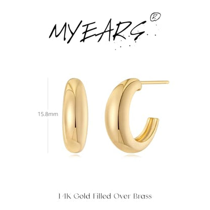 MYEARS Women Hoop Earrings Gold 14K Gold Filled Small Simple Handmade Hypoallergenic Everyday Illusion Jewelry - style: Dome