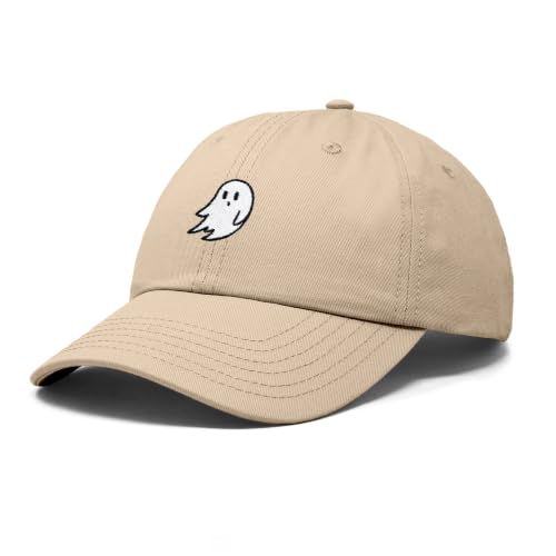 DALIX Ghost Embroidered Mens Womens Cotton Dad Hat Baseball Cap Adjustable - color: Khaki