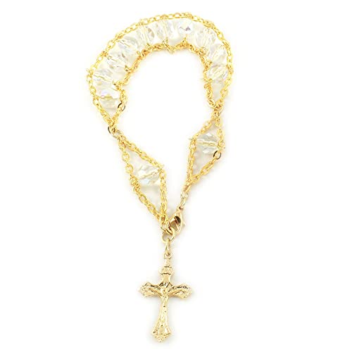 Rosary Bracelet First Communion Catholic Gift - Ladder Design with Crystal Beads