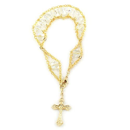 Rosary Bracelet First Communion Catholic Gift - Ladder Design with Crystal Beads