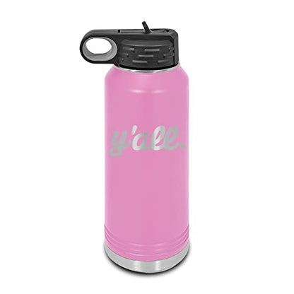 Y'all Laser Engraved Water Bottle Customizable Polar Camel Stainless Steel with Straw - southern script you all you’ll Light Purple 32 oz - color: Light Purple