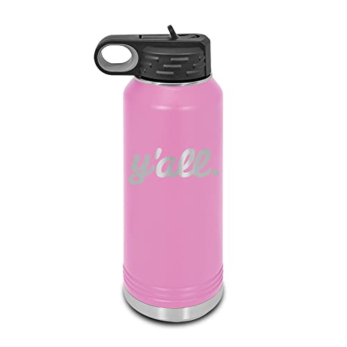 Y'all Laser Engraved Water Bottle Customizable Polar Camel Stainless Steel with Straw - southern script you all you’ll Light Purple 32 oz - color: Light Purple