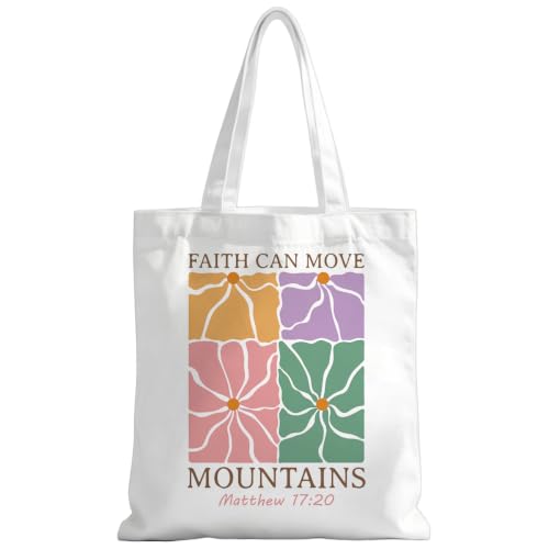 Christian Tote Bag Religious Gifts Canvas Bags for Women Men Shopping Work Gym Picnic Travel - color: Faith Can Move Mountains Matthew 17:20
