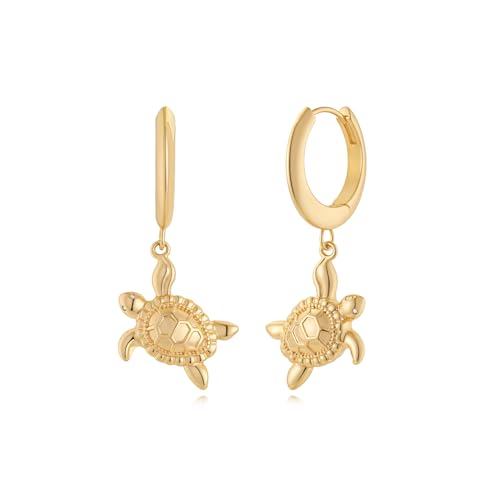 MYEARS Women Earrings Gold Huggie Hoop Dangle Drop 14K Gold Plated Small Simple Hypoallergenic Everyday Jewelry - style: Turtle