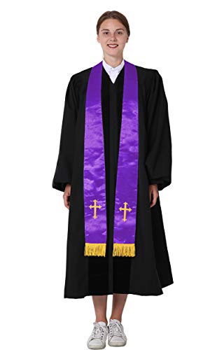 IvyRobes Unisex-adult's Satin Clergy Stole with Embroidery Cross 90"-4 Colors Available - color: Purple