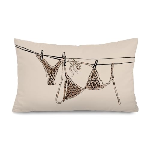 Lacama Coastal Leopard Print Throw Pillow Cover 12x20, Coastal Room Decor - color: Coast-bikini-leopard Print