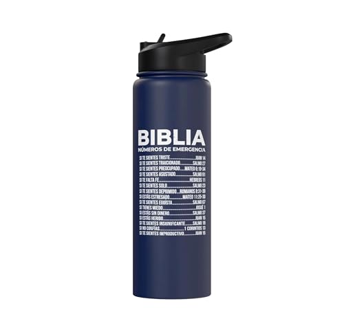 Biblia Numeros De Emergencia Christian Spanish Scripture God Stainless Steel Insulated Water Bottle - color: Navy Blue
