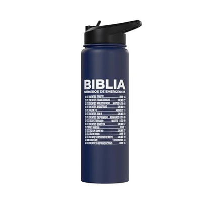 Biblia Numeros De Emergencia Christian Spanish Scripture God Stainless Steel Insulated Water Bottle - color: Navy Blue