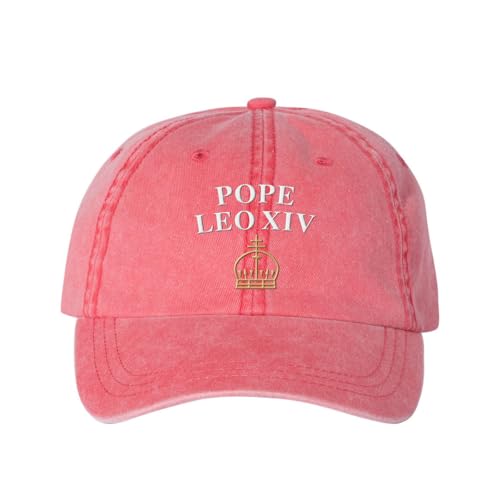 Pope Leo XIV with Crown Embroidered Baseball Cap Adjustable Cotton Dad Hat Pigment-Dyed - color: Red