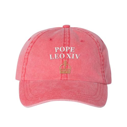 Pope Leo XIV with Crown Embroidered Baseball Cap Adjustable Cotton Dad Hat Pigment-Dyed - color: Red