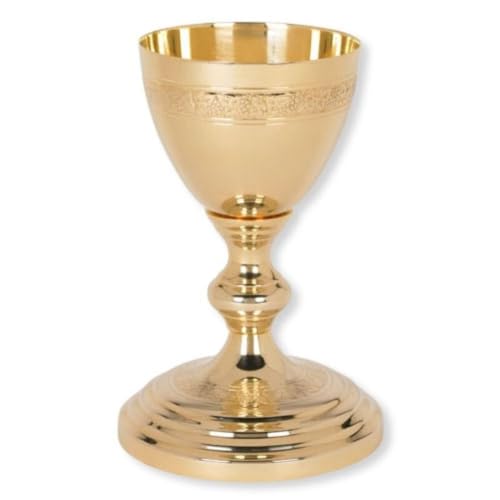 Gold Plated Brass Chalice & Paten, 14 Ounce, Engraved Grapes & Leaves - color: Engraved Grapes & Leaves