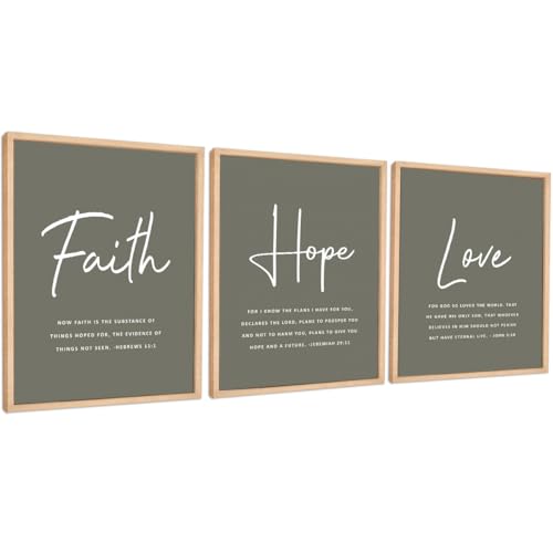 Set of 3 Poster Bible Verse Wall Art,Faith Hope Love Christian Wall Decor - color: Faith Hope Love