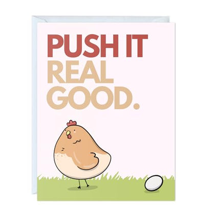 Funny New Baby Card - Punny Greeting Card for New Parents, Mom-to-Be, Baby Shower, Congrats, Pregnancy Announcement, Blank Inside (Push It Real Good) - color: Push It Real Good
