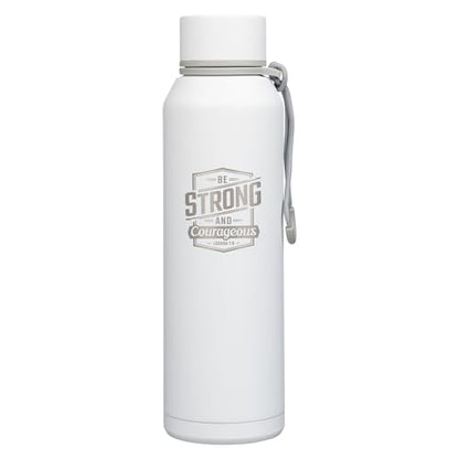 Christian Art Gifts Stainless Steel Double Wall Vacuum Sealed Insulated Water Bottle for Men & Women: Strong & Courageous Laser Engraved Inspirational Scripture, Leak-proof, Carry Loop, White, 24 oz. - color: White/Be Strong