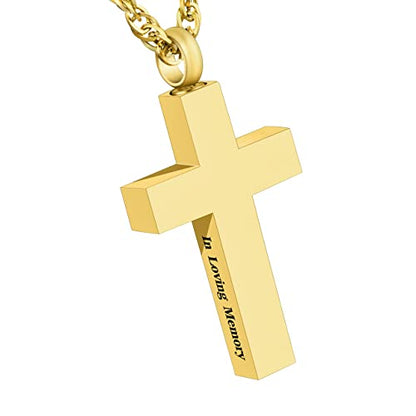 Cremation Cross Necklace for Ashes Stainless Steel Cross Urn Necklace Ashes Holder Memorial Jewelry-In Loving Memory - color: Gold, style: Non-customize