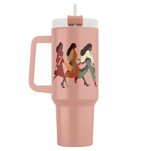 40oz Tumbler with Inspirational Quotes, African American Art, Handle, Straw & Twist-On Lid – Leak-Proof Insulated Drinkware for Black Women, Uplifting Gift - Woman with God - color: Woman with God