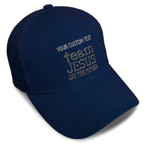 Custom Baseball Cap Team Jesus Life Time Member Christian God - color: Navy Personalized Text Here