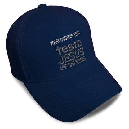 Custom Baseball Cap Team Jesus Life Time Member Christian God - color: Navy Personalized Text Here