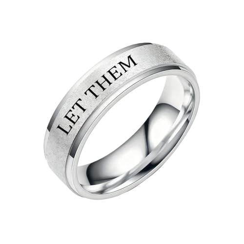 Inspirational Anxiety Relief Fidget Spinner Stackable Finger Rings for Women Men Just Breathe Let Them for Women Men Jewelry Dull Polish Titanium Steel Birthday Wedding - color: Let Silver(can't spinner)