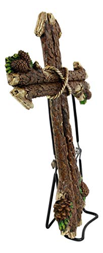 Ebros Gift 13.5" Tall Rustic Western Rugged Tree Logs With Pine Cones Wall Cross Decor Hanging Sculpture Catholic Christian Country Cabin Lodge Accent Decorative Crosses