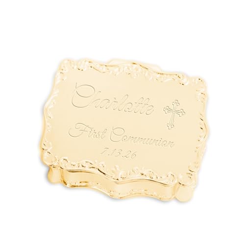 Cherished Moments Personalized First Communion Rectangle Jewelry Box - color: Gold Communion